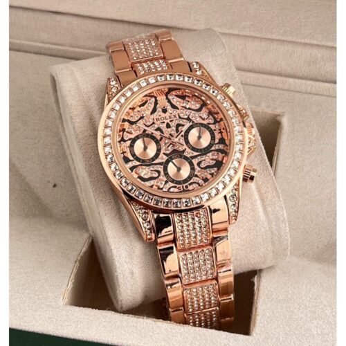 Men’s Rolex Watch Rose Gold Tiger Diamond Stainless Steel Edition Watch (SG-188)
