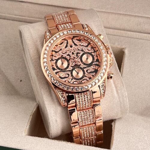 Men’s Rolex Watch Rose Gold Tiger Diamond Stainless Steel Edition Watch (SG-188)