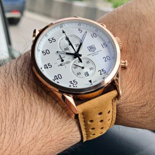 Tag Heauer Brown leather Chronograph Working Watch For Men (SG-56)