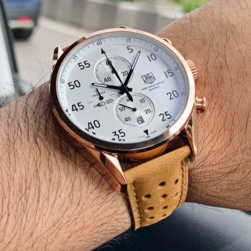 Tag Heauer Brown leather Chronograph Working Watch For Men (SG-56)