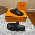 Hermes Calfskin Sandals Black For Men (LAB449)
