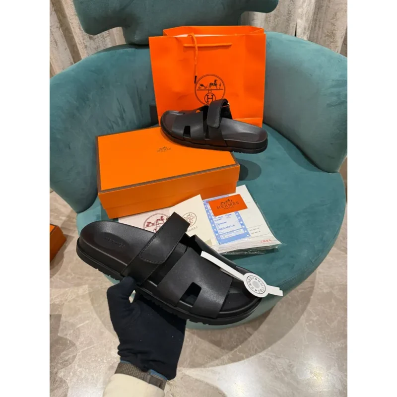 Hermes Calfskin Sandals Black For Men (LAB449)