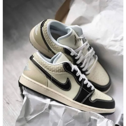 Nike Air Jordan 1 Low Coconut Milk Black Muslin Shoes For Men (LAB495)