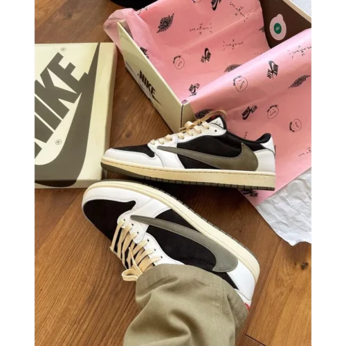 Nike Air Jordan 1 Low X Travis Scott Olive Green Shoes For Men (BOT508)