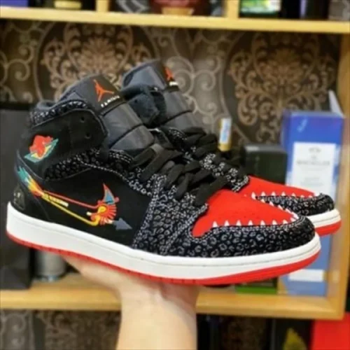 Nike Air Jordan 1 Mid Se Siempre Familia Black Red Men Shoes (FT546)