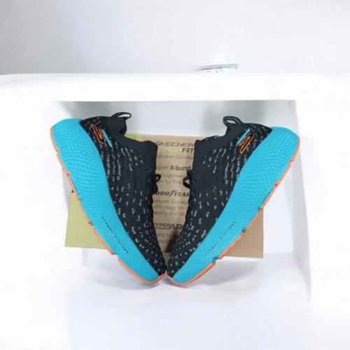 Stylish Skechers Max Road Hyper Burst Black Blue Shoes For Men (SW5800)