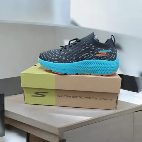 Stylish Skechers Max Road Hyper Burst Black Blue Shoes For Men (SW5800)